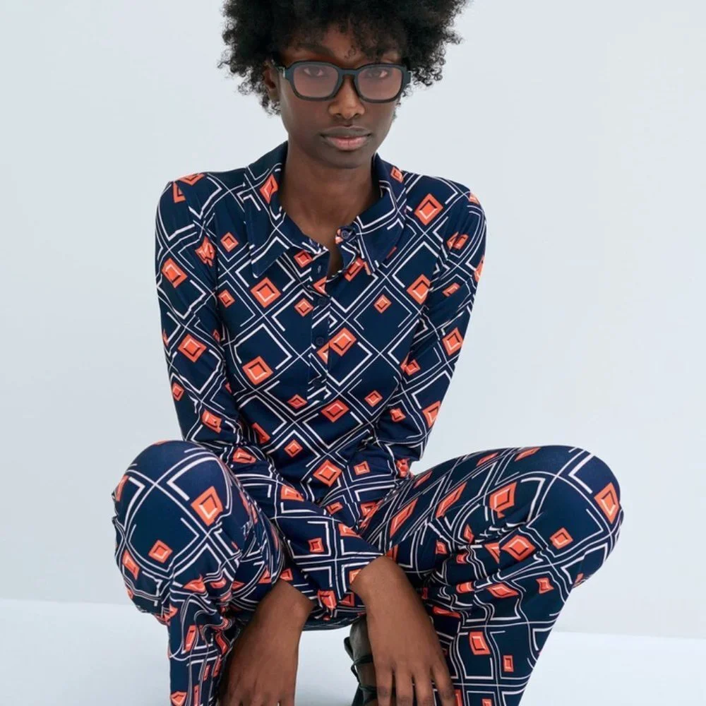 Zara Geometric Diamond Print Tunic 2 Pc Pants Set